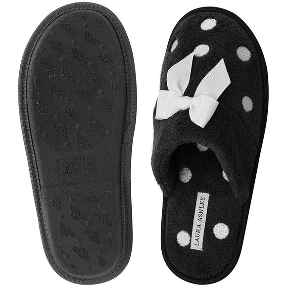 Laura Ashley Ladies Embroidered Soft Terry Scuff Slipper Black White 6.5-7.5 - Picture 4 of 5